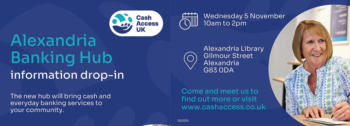 Information about a drop-in community day for the new Alexandria Banking Hub: Wednesday 5th November 2025